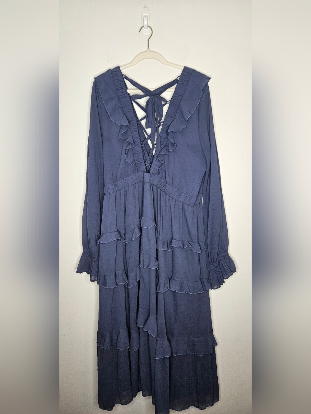 Asos Curve Ruffle Tiered Midi Dress in Dusty Blue - Picture 5 of 6